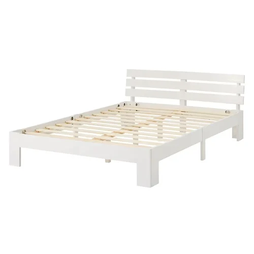 Massivholzbett 120×200 – Futonbett mit Rückenlehne – Farbe: Weiß