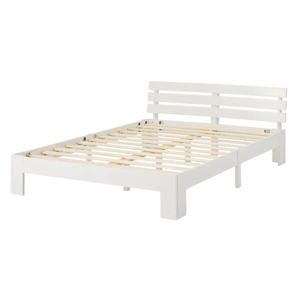 Massivholzbett 120×200 – Futonbett mit Rückenlehne – Farbe: Weiß