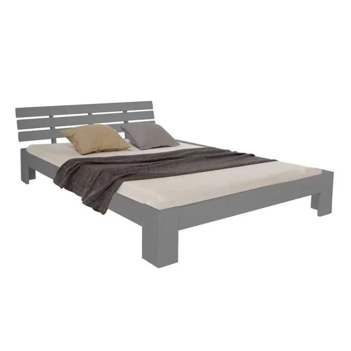 Massivholzbett 120×200 – Futonbett mit Rückenlehne – Farbe: Grau