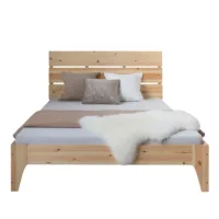 Massivholzbett mit sichtbarer Holzmaserung 140x200 – Doppelbett mit hohem Kopfteil – Farbe: Natur