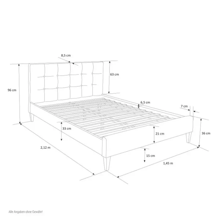 Polsterbett 140x200 - Doppelbett mit hohem Kopfteil - Farbe: Schwarz