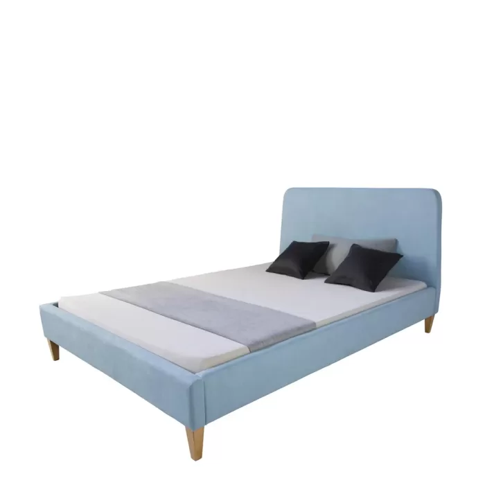 Polsterbett 140x200 - Doppelbett mit hohem Kopfteil - Farbe: Hellblau