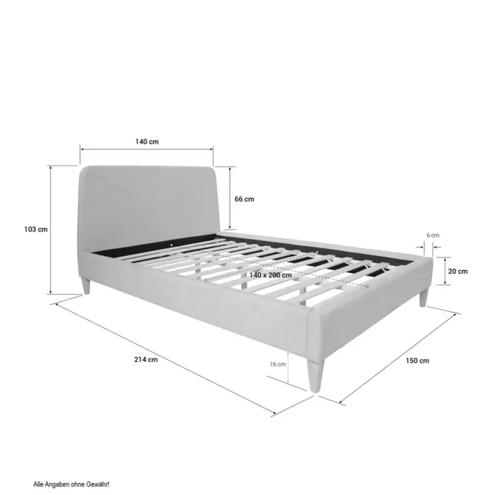 Polsterbett 140x200 - Doppelbett mit hohem Kopfteil - Farbe: Hellblau