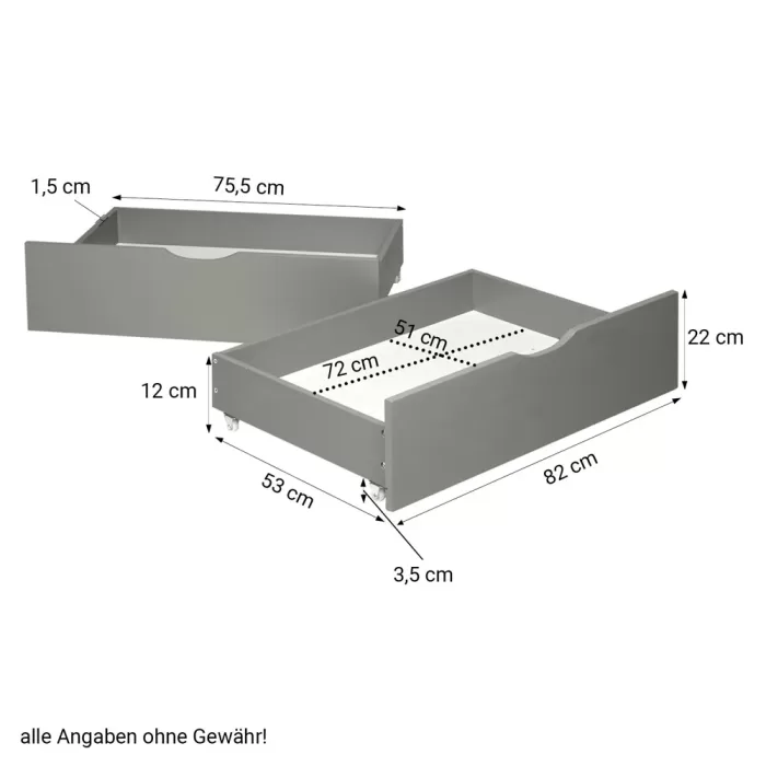 Massivholz Doppelbett 140×200 – Palettenbett mit zwei Bettkästen – Farbe: Grau