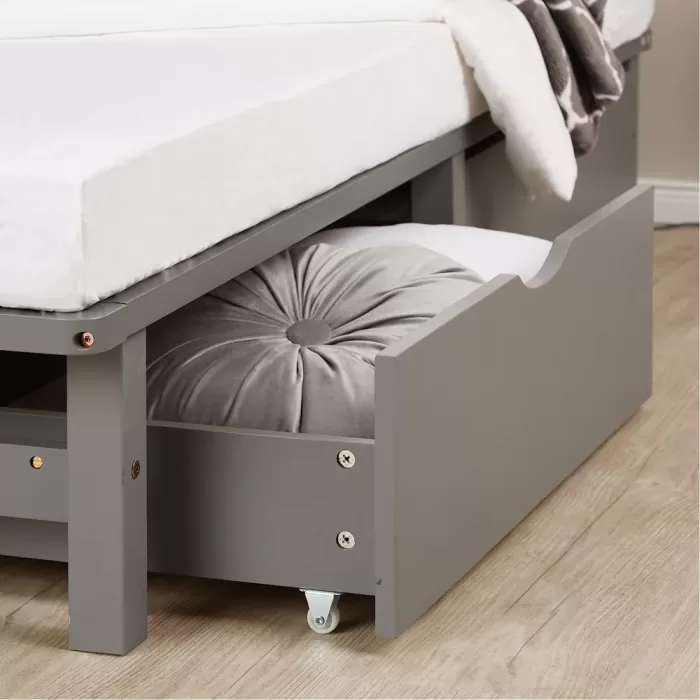 Massivholz Doppelbett 140×200 – Palettenbett mit zwei Bettkästen – Farbe: Grau