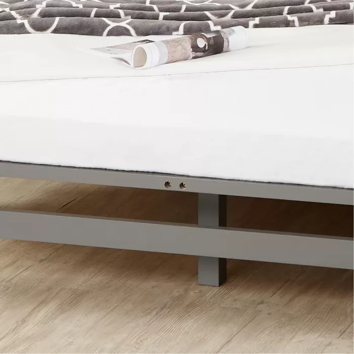 Massivholz Doppelbett 140×200 – Palettenbett mit zwei Bettkästen – Farbe: Grau