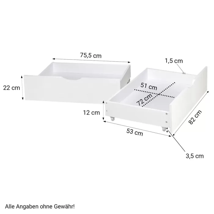 Massivholz Doppelbett 140×200 – Palettenbett mit zwei Bettkästen – Farbe: Weiß