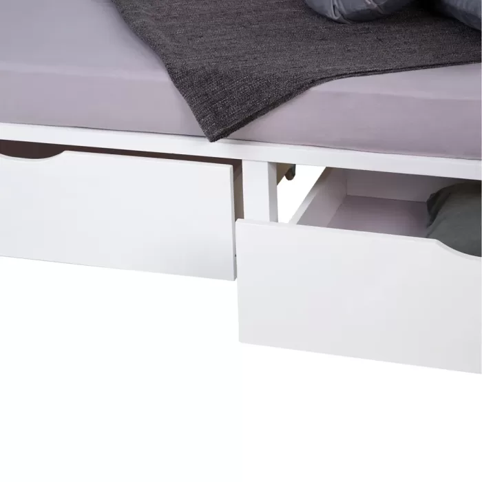 Massivholz Doppelbett 140×200 – Palettenbett mit zwei Bettkästen – Farbe: Weiß