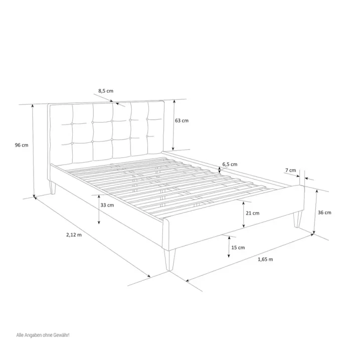 Polsterbett 160x200 - Doppelbett mit hohem Kopfrahmen - Farbe: Grau