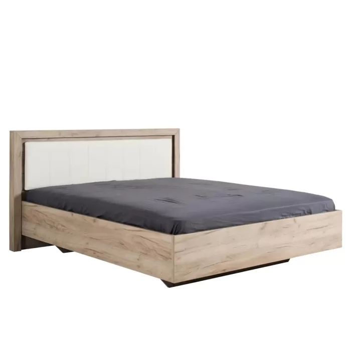 Doppelbett 160x200 - Futonbett mit hohem Kunstleder-Kopfteil - Farbe: Natur mit Weiß