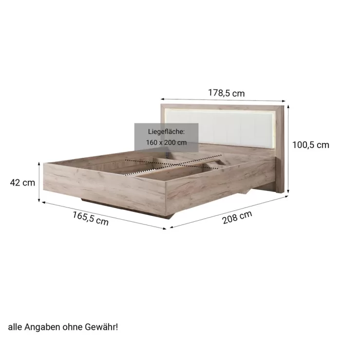 Doppelbett 160x200 - Futonbett mit hohem Kunstleder-Kopfteil - Farbe: Natur mit Weiß