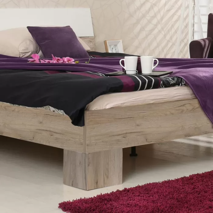 Doppelbett 160x200 - Futonbett mit hohem Kopfteil - Farbe: Natur mit Weiß