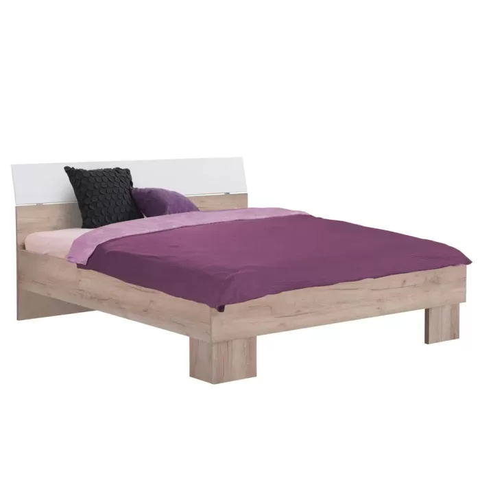 Doppelbett 160x200 - Futonbett mit hohem Kopfteil - Farbe: Natur mit Weiß