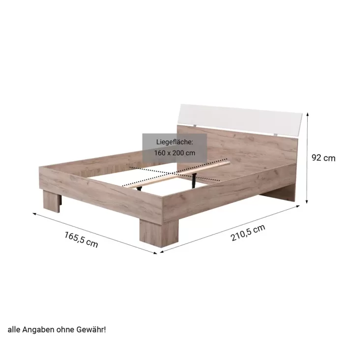 Doppelbett 160x200 - Futonbett mit hohem Kopfteil - Farbe: Natur mit Weiß