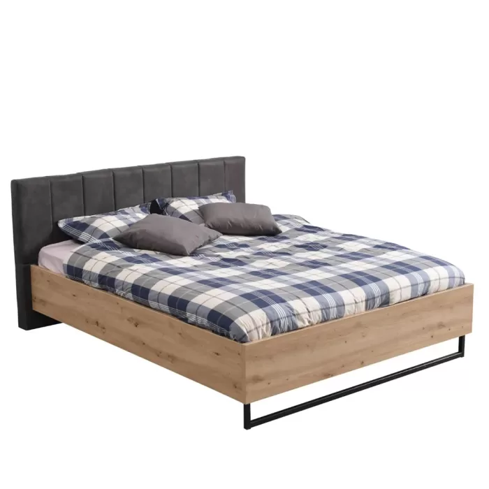 Industrial Design Bett 160x200 - Doppelbett mit hohem Kopfteil - Farbe: Natur mit Grau