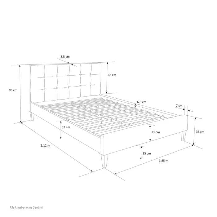 Polsterbett 180x200 - Doppelbett mit hohem Kopfteil - Farbe: Grau