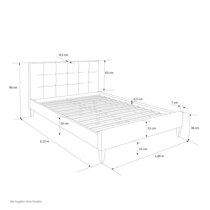 Polsterbett 180x200 - Doppelbett mit hohem Kopfteil - Farbe: Schwarz