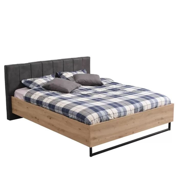 Industrial Design Bett 180x200 - Doppelbett mit hohem Kopfteil - Farbe: Natur mit Grau