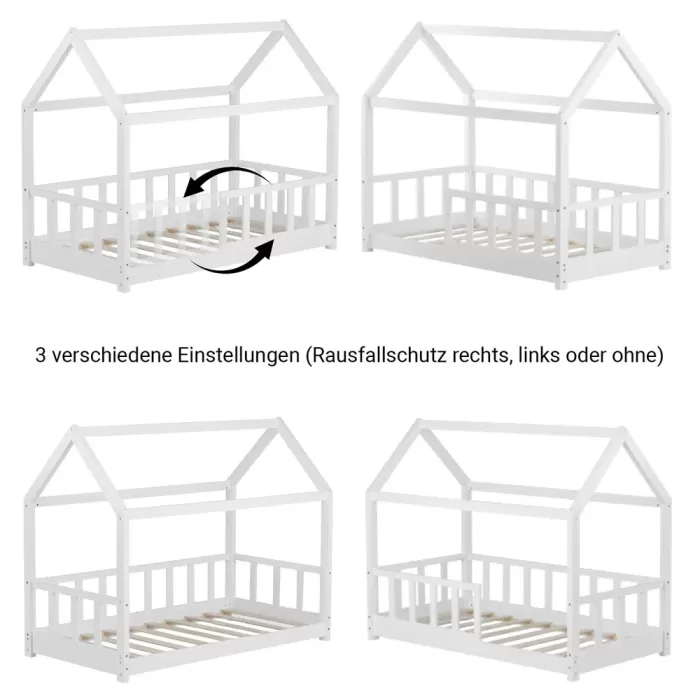 Hausbett 80x160 - Kinderbett mit Rausfallschutz - Farbe: Weiß