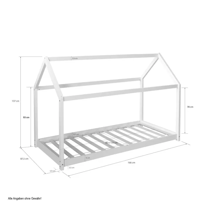 Hausbett 80x160 - Kinder- und Juniorbett - Farbe: Weiß