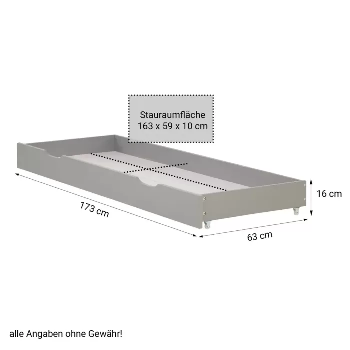 Massivholzbett 90×200 – Einzelbett mit Rückenlehne und Schublade – Farbe: Grau