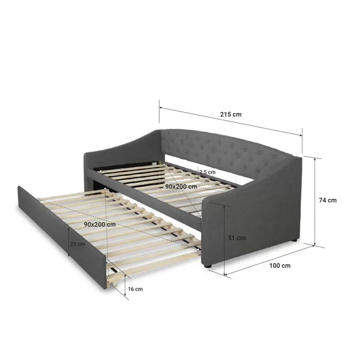 Ausziehbett 90x200 - Schlafsofa mit zweitem Bett 90x200 - Schlafcouch Polster in Grau