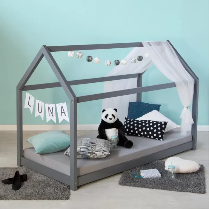 Hausbett 90x200 - Kinder- und Jugendbett - Farbe: Grau