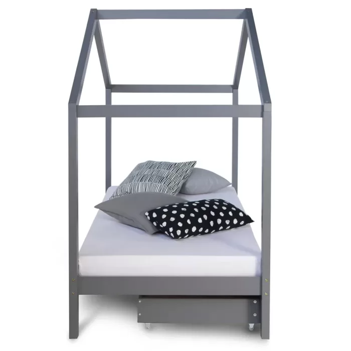 Hausbett 90x200 - Kinderbett mit Bettkästen - Farbe: Grau