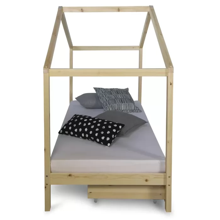 Hausbett 90x200 - Kinderbett mit Bettkästen - Farbe: Natur