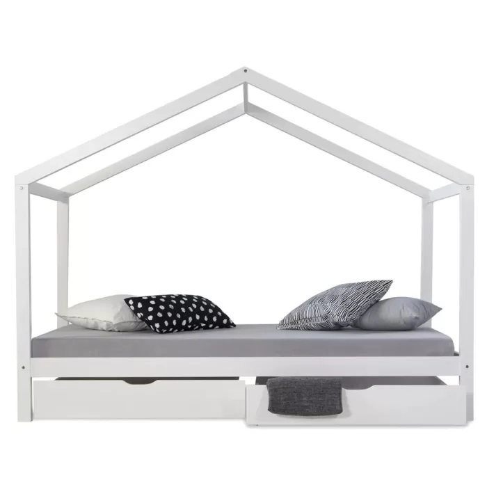 Hausbett 90x200 - Kinderbett mit Bettkästen - Farbe: Weiß