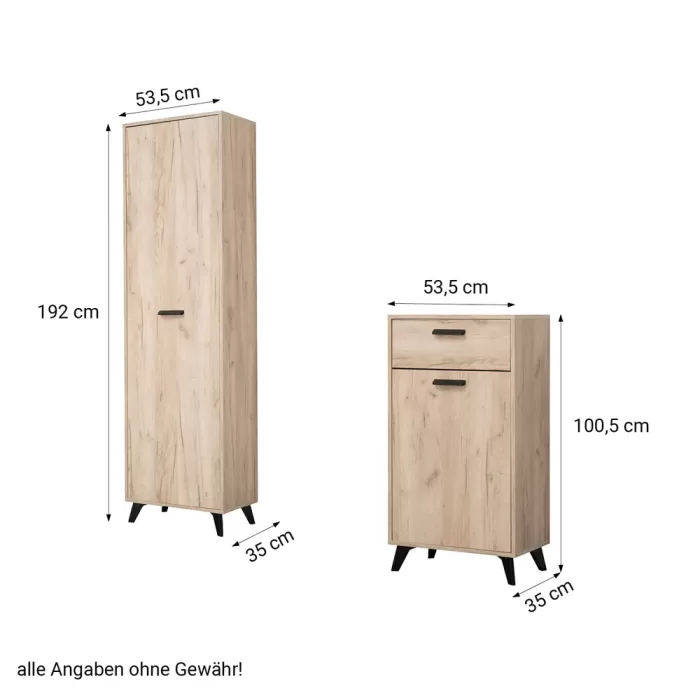 Flurgarderobe Set 5-teilig - Garderobe im Industrial Style – Farbe: Natur Grau