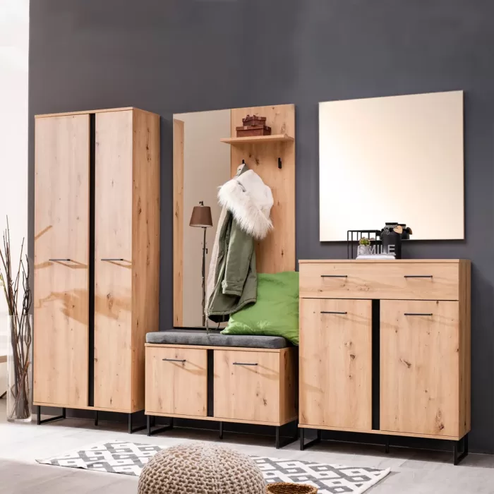 Garderobe Industrial Design - Flurgarderobe im Set 5-teilig – Farbe: Natur