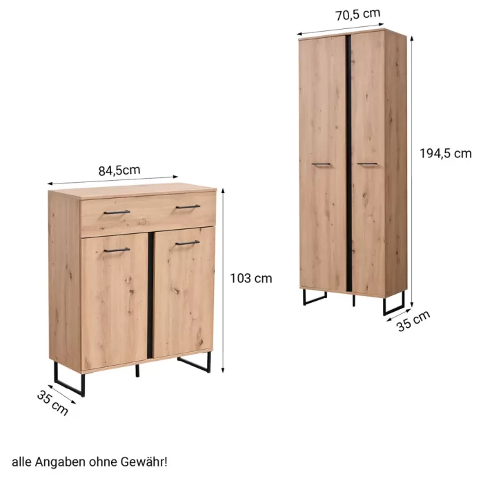 Garderobe Industrial Design - Flurgarderobe im Set 5-teilig – Farbe: Natur