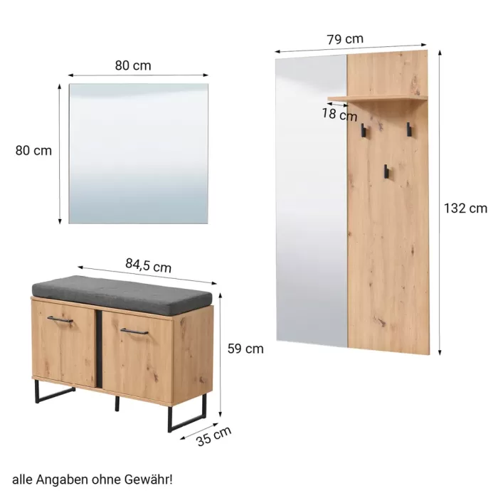 Garderobe Industrial Design - Flurgarderobe im Set 5-teilig – Farbe: Natur