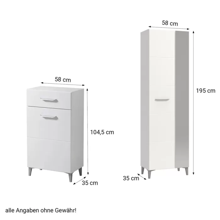 Flurgarderobe Set 5-teilig - Hochglanz Garderobe in Betonoptik – Farbe: Weiß