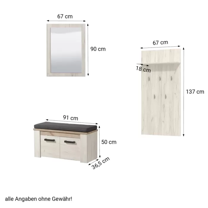 Garderobe Set 5-teilig - Flurgarderobe Shabby Vintage Chic – Farbe: Weiß Grau