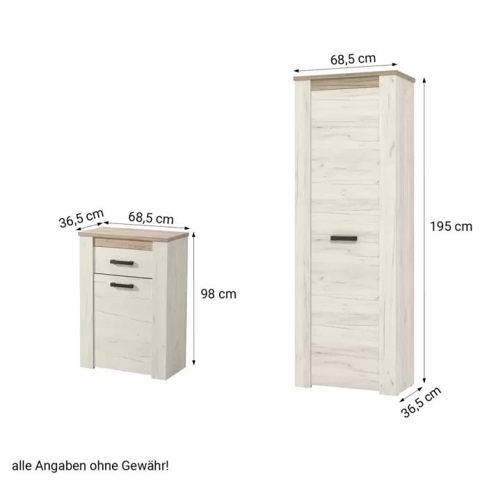 Garderobe Set 5-teilig - Flurgarderobe Shabby Vintage Chic – Farbe: Weiß Grau