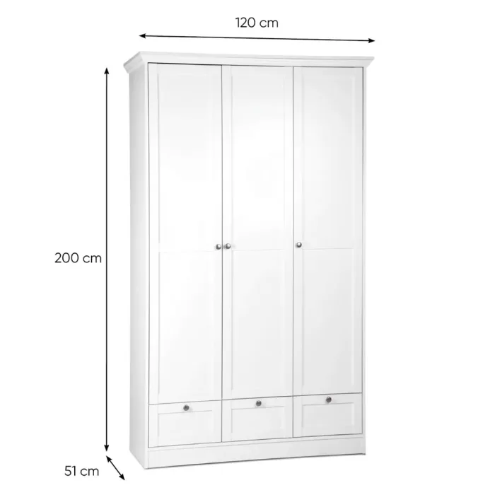 Kleiderschrank 120 cm Breite - Großer Schrank für Textilien – Farbe: Weiß