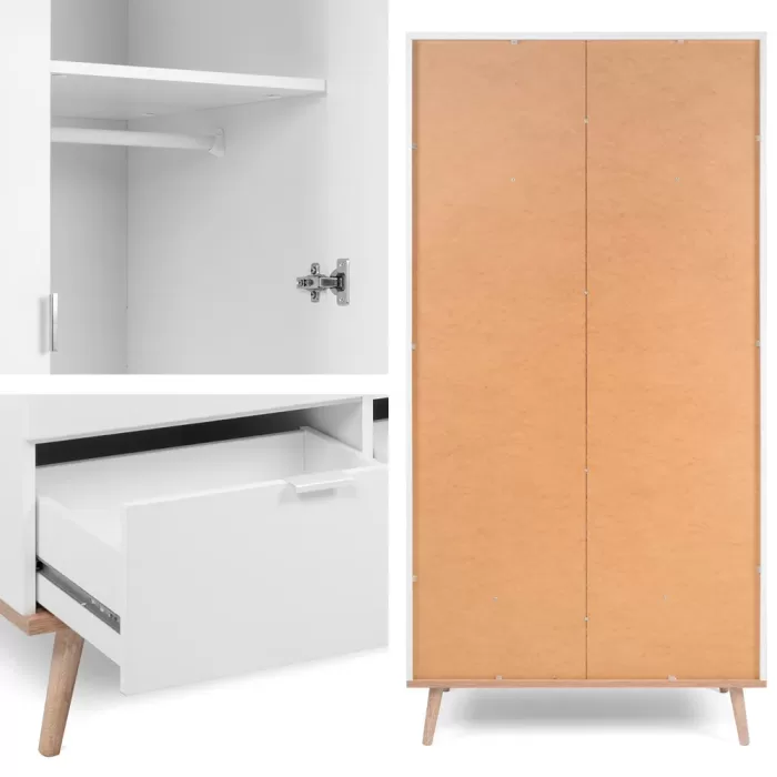 Garderobenschrank 90 cm Breite - Schrank mit Schubladen und zwei Türen – Farbe: Weiß