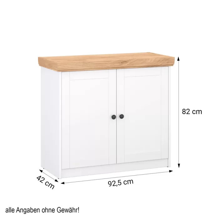 Mehrzweckschrank 93 cm Breite - Anrichte mit zwei Türen und heller Oberflächenplatte – Farbe: Weiß Natur