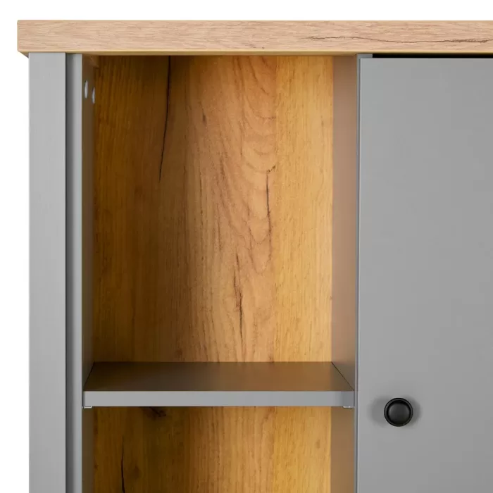 Hochschrank 85 cm Breite - Grafitgraue Anrichte mit Schubladen und heller Oberflächenplatte – Farbe: Grau Natur