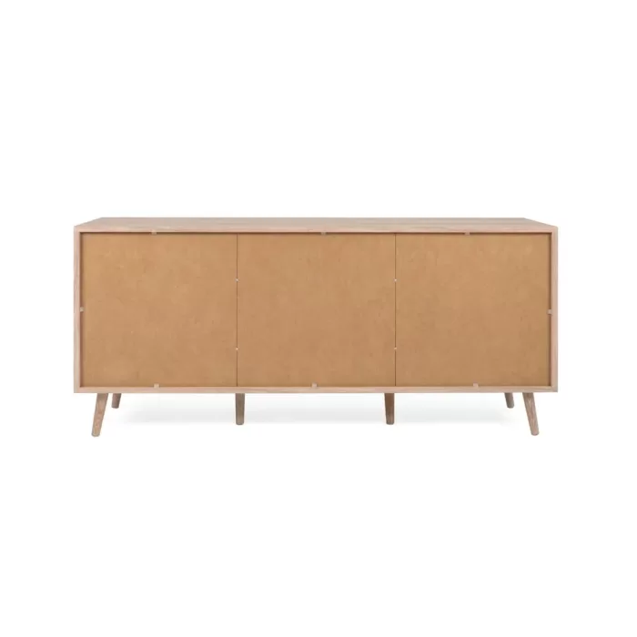 Kommode 150 cm Breite - Sideboard Boho Style mit drei Schranktüren und Holzbeinen - Farbe: Braun Natur