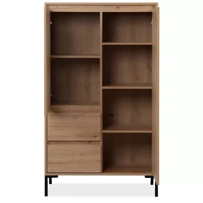 Hochschrank 81 cm Breite - Highboard Industrial mit Schubkästen und schwarzen Metallbeinen - Farbe: Natur