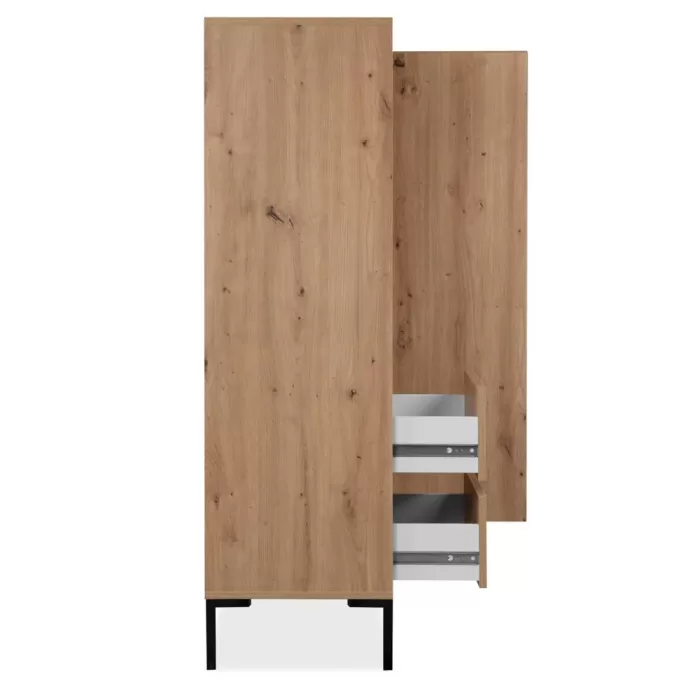 Hochschrank 81 cm Breite - Highboard Industrial mit Schubkästen und schwarzen Metallbeinen - Farbe: Natur