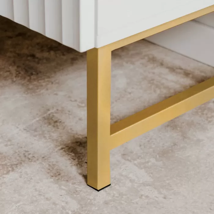 Kommode 179 cm Breite - Sideboard in Wellenoptik mit Metallfüßen und drei Schubladen - Farbe: Weiß Gold