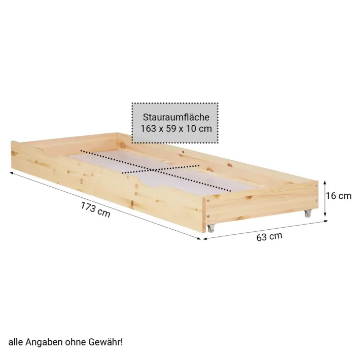 Massivholzbett 90x200 – Einzelbett mit Rückenrahmen – Bettschublade - Farbe: Natur