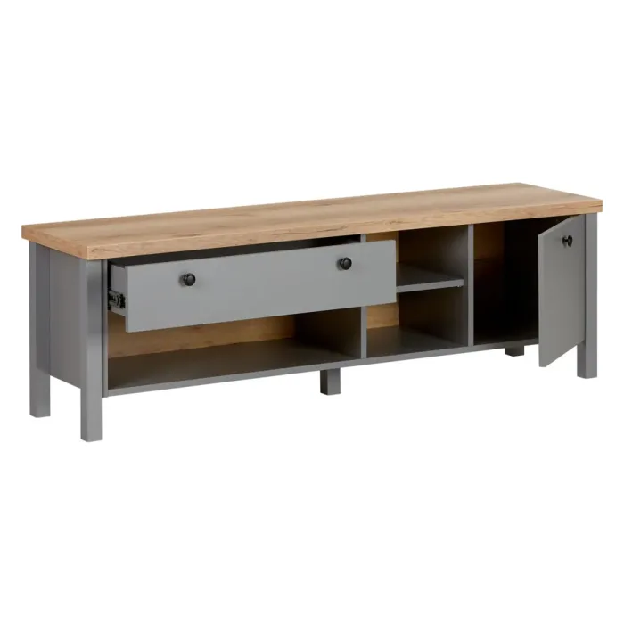 TV-Board in Grau mit Holzoptik 146 cm - Modernes Sideboard mit Schublade - Farbe: Grau