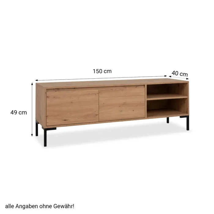 TV Lowboard 150cm Breite im Industrial Look mit Ablage und Klapptüren - Farbe: Natur