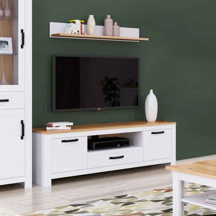 TV Board im Landhausstil 164 cm – Sideboard mit viel Stauraum – Farbe: Weiß