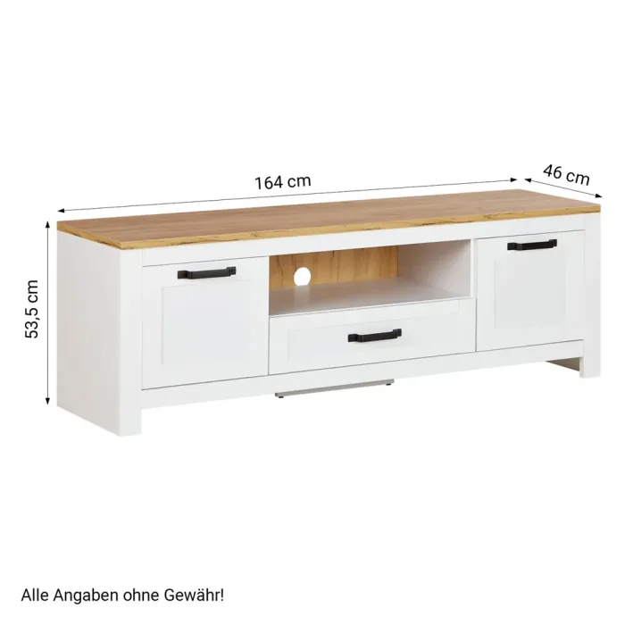 TV Board im Landhausstil 164 cm – Sideboard mit viel Stauraum – Farbe: Weiß